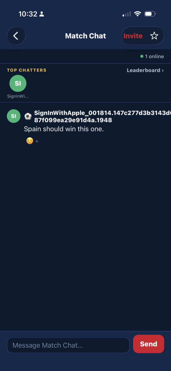 Erik's Army — real-time match chat room