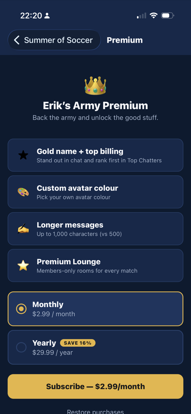 Erik's Army — premium subscription plans