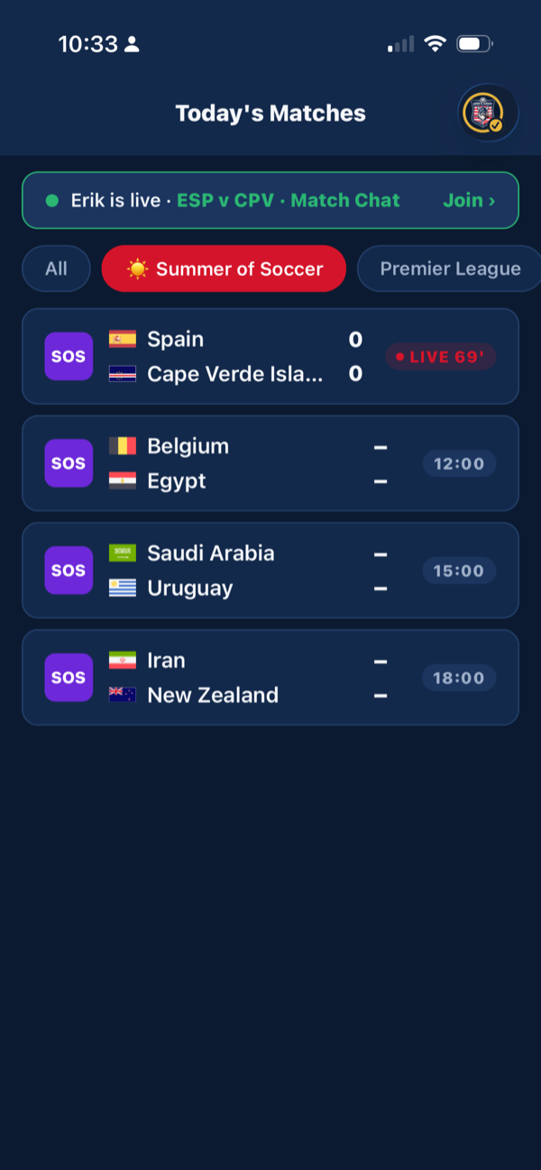 Erik's Army — Today's Matches with live scores and league tabs